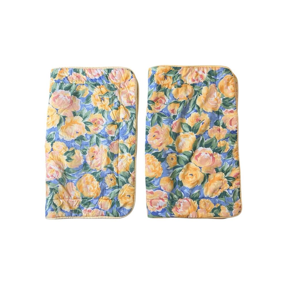 Vintage Croscill Fiesta 2 Yellow Floral Standard Pillow Shams Shabby Chic ￼